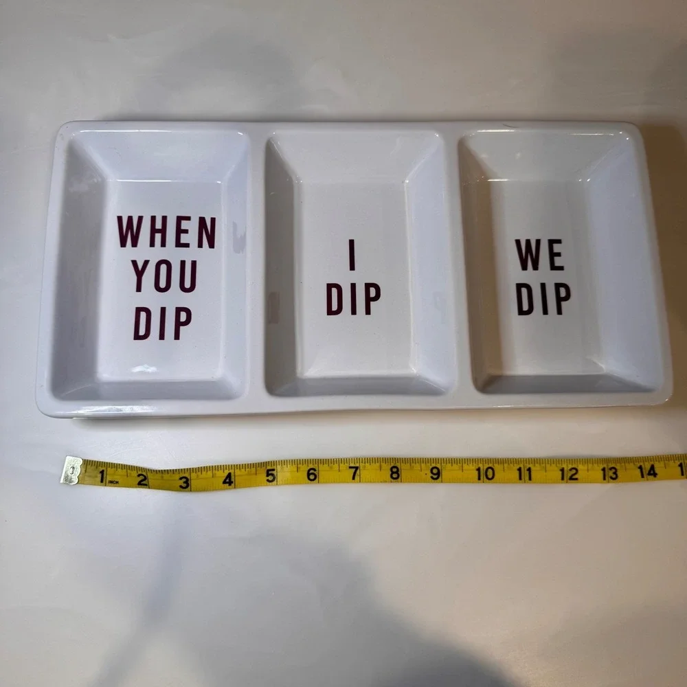 When You‎ Dip I Dip We Dip Divided Serving Tray White Ceramic Party Platter